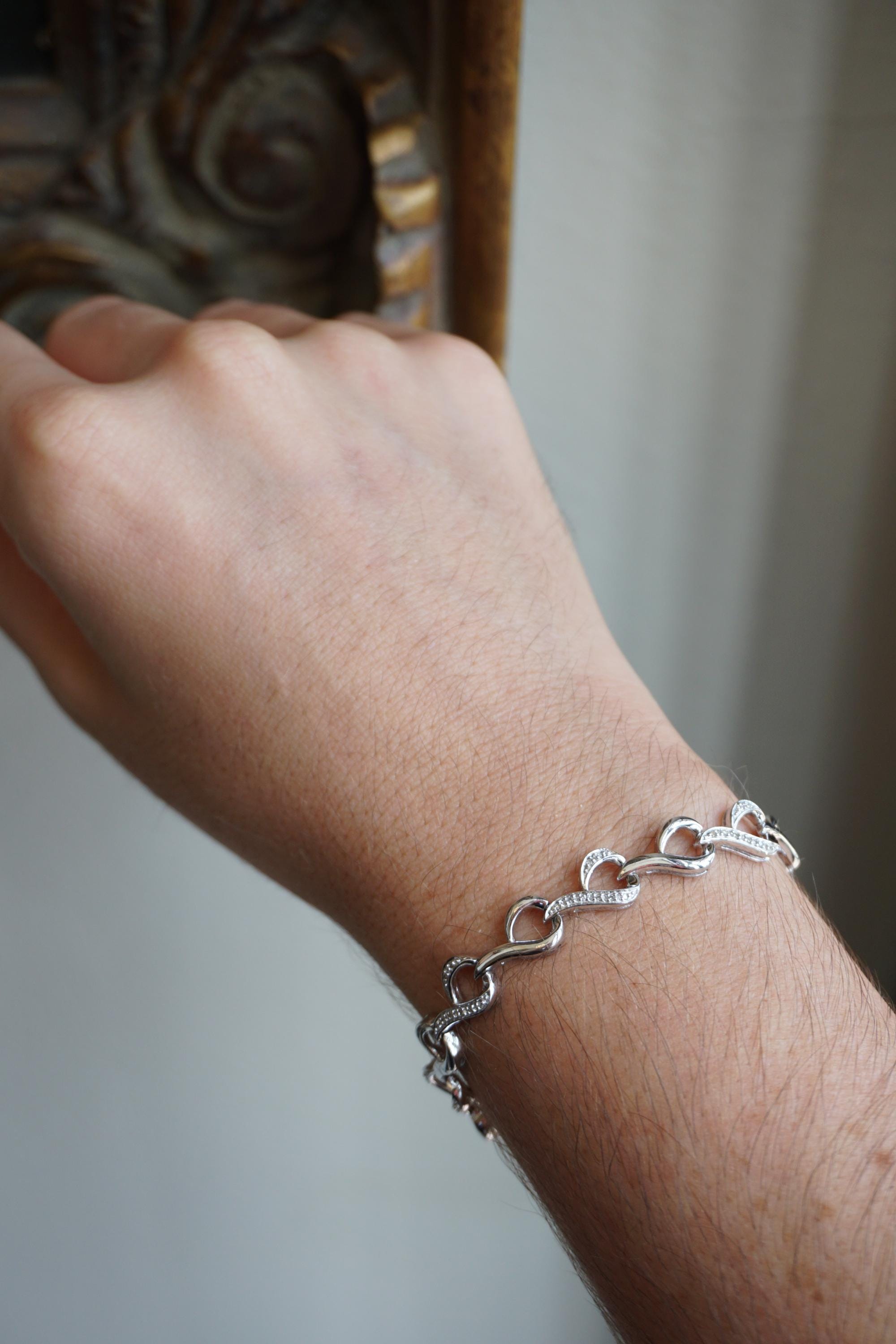 Heart Eternity Bracelet / Vintage Estate 1990s Sterling Silver