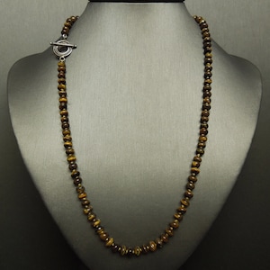 Unisex / Men&#39;s Vintage Estate C1980 Tiger&#39;s Eye Gemstone Bead Necklace Sterling Silver Clasp 20&quot;
