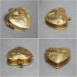 Heart Pill Box Locket / Vintage Estate 1980s Gold Vermeil Sterling Silver Hand Engraved Pill Box Locket Pendant / Heart Charm Locket 1.25" Bild 2