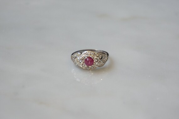 Platinum Ruby Ring / Antique Pre Art Deco Estate … - image 4