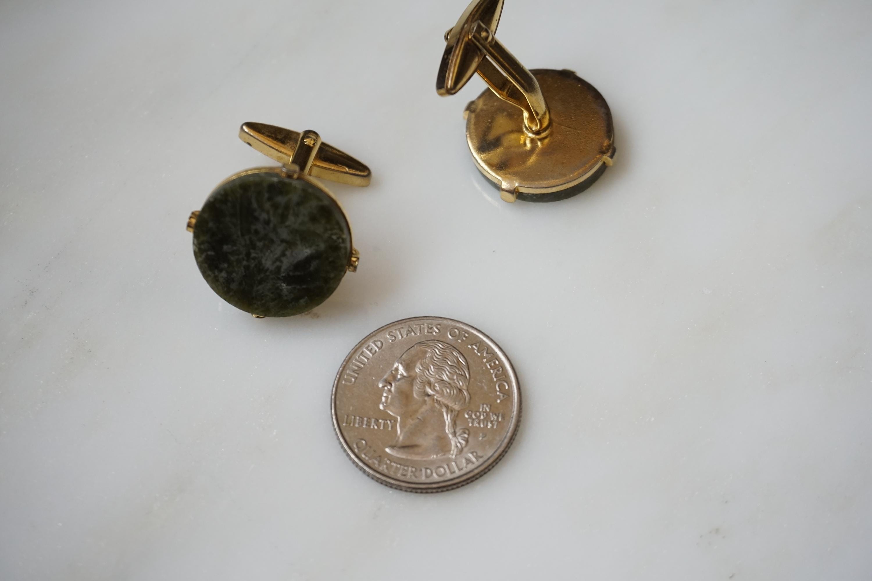 Jade Disc Cuff Links / Unisex Vintage Mid Century Estate