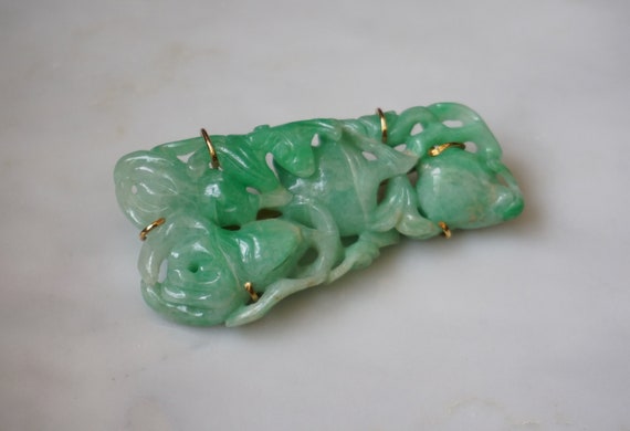 Vintage Jade Carving Brooch / Mid Century Estate … - image 5