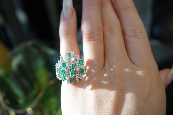 Emerald Cocktail Ring / Mid Century Estate Circa … - image 6