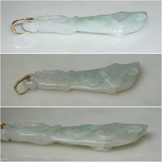 Lavender & Green Jade Sword Pendant / Vintage Est… - image 5