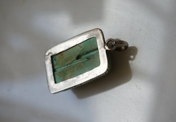 Pendentif Vintage Émail Rectangulaire Vert - Modèle A70 - Très Bon État (TBE)