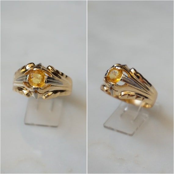 Men's Golden Sapphire Ring / Unisex Victorian Est… - image 2