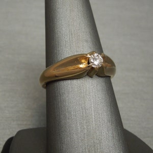 Unisex / Men's Antique Estate C1940 14K Gold 0.33ct Round Brilliant Diamond Solitaire Gypsy Ring Sz 9 image 2