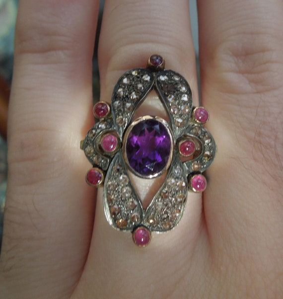 Vintage Art Deco Estate 14K Gold + Silver 3.70TCW… - image 3