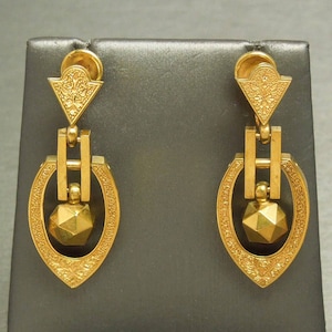 Antique Victorian Estate Greek Revival C1890 10K + 14K Yellow Gold Hanging / Dangling Earrings 1.5&quot;