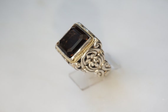 Square Topaz Ring / Vintage Estate 18K Gold & Ste… - image 4