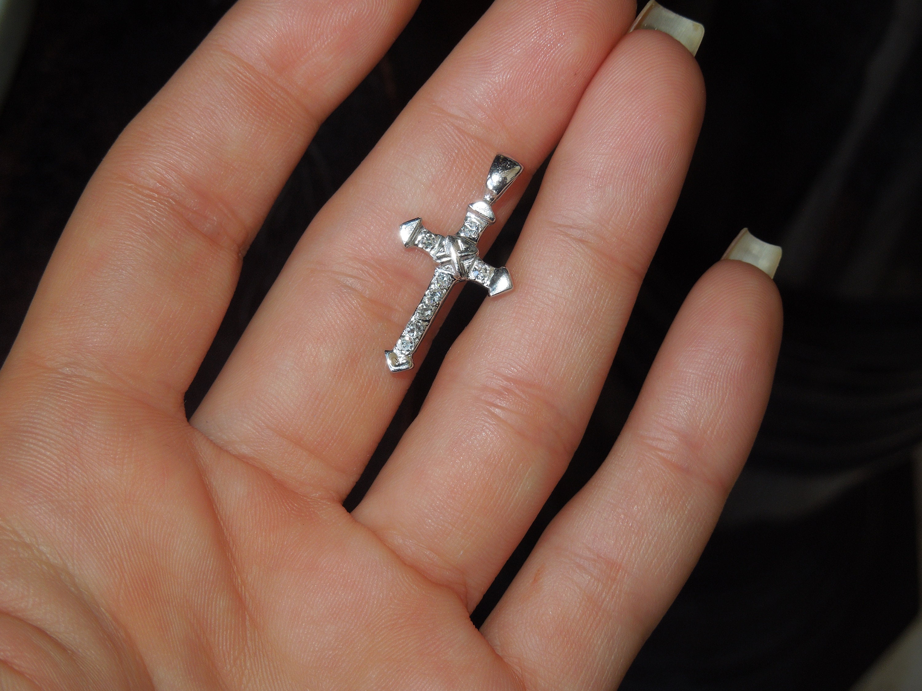 ネックレス クリスタル クロスチェーン ヨーロッパ アメリカ Vintage Estate C1970 14K White Gold 0.25TCW Single Cut