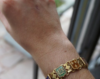 Vintage Enamel Crest Bracelet / Vintage New Orleans Estate