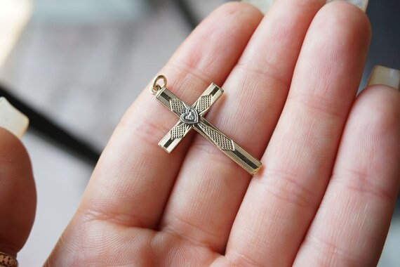 Diamond Heart Cross / Antique Estate C1930 10K Go… - image 9