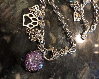 Charm heart snap fused glass bracelet