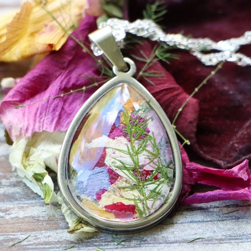 Funeral Flower Keepsake Necklace Stainless Steel Memorial Etsy
