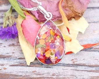 Sterling Silver Teardrop Necklace: Dried Funeral Flower Keepsake