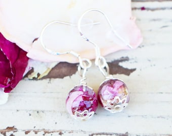 Custom Flower Earrings, Funeral Keepsake Jewelry, Resin Petal Beads
