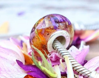 Preserved Flower Pandora Style Bead: Sterling Silver Keepsake
