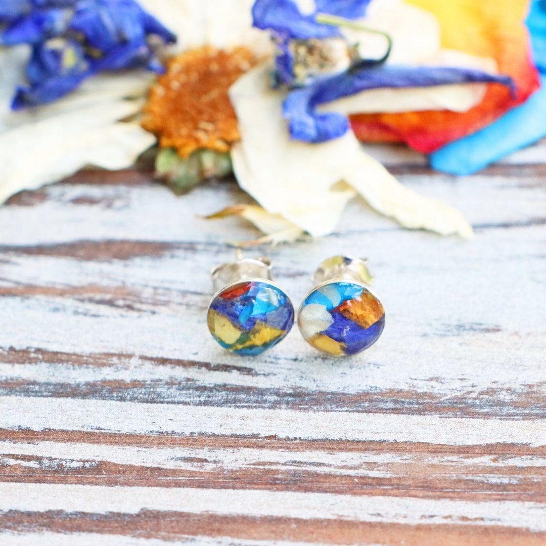 Funeral Flower Sterling Silver Earrings, Stud Funeral Flower Earrings