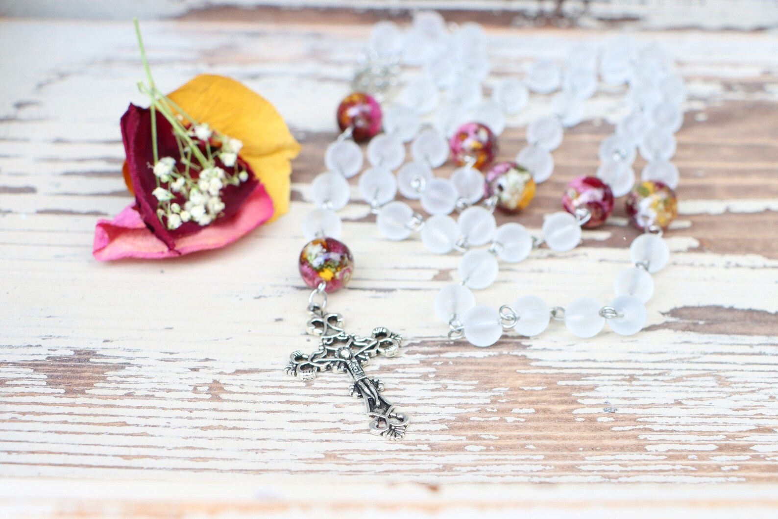 Funeral Flower Rosary 6 Beads Funeral Flower Rosary Etsy