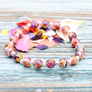 Funeral flower stretchy bracelet, custom-made, with your flowers in each bead