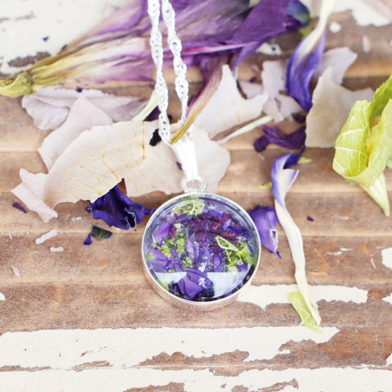 Dried Funeral Flower Round Necklace Sterling Silver Funeral Etsy