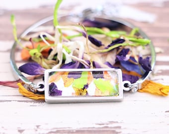 Dried Flower Square Bracelet made with funeral flowers