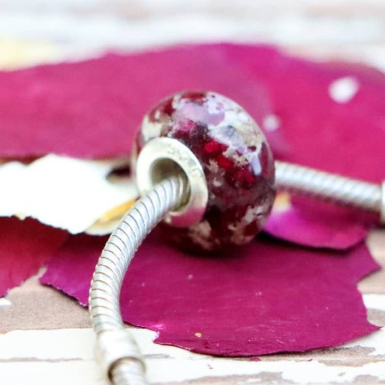 Funeral Flower Keepsake Bead, Sterling Silver, Memorial Jewelry image 6