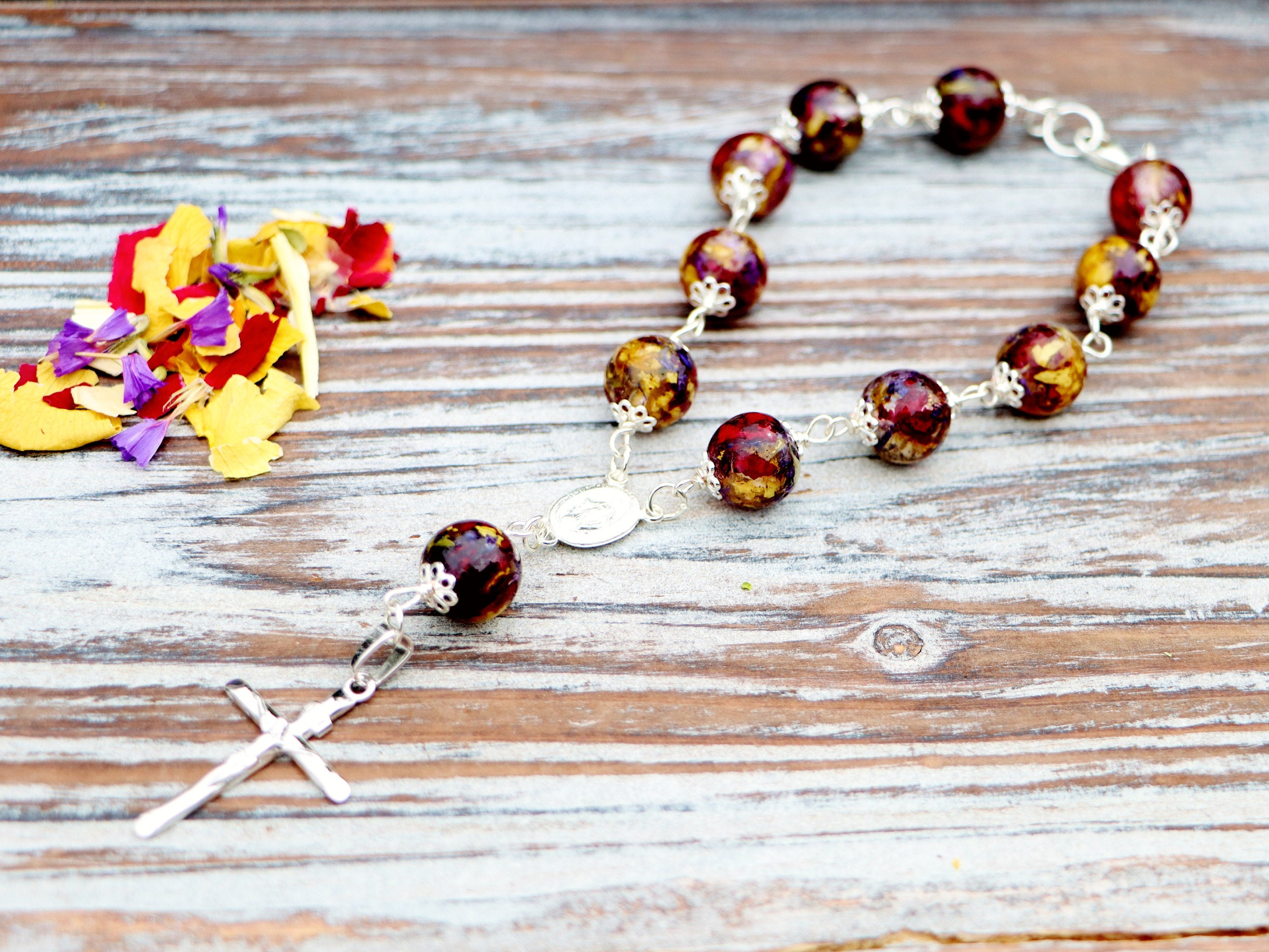 Funeral Flower Rosary Rosary Chaplet Funeral Flower Etsy UK