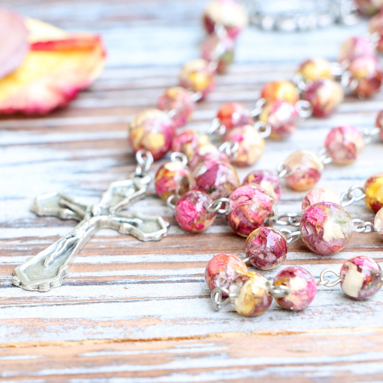 Custom Resin Rosary with Dried Flowers from Bridal Bouquet
