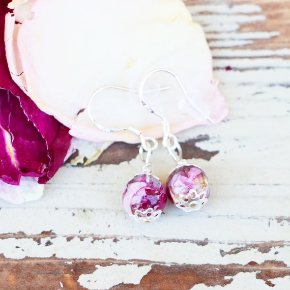 Custom Flower Earrings, Funeral Keepsake Jewelry, Resin Petal Beads