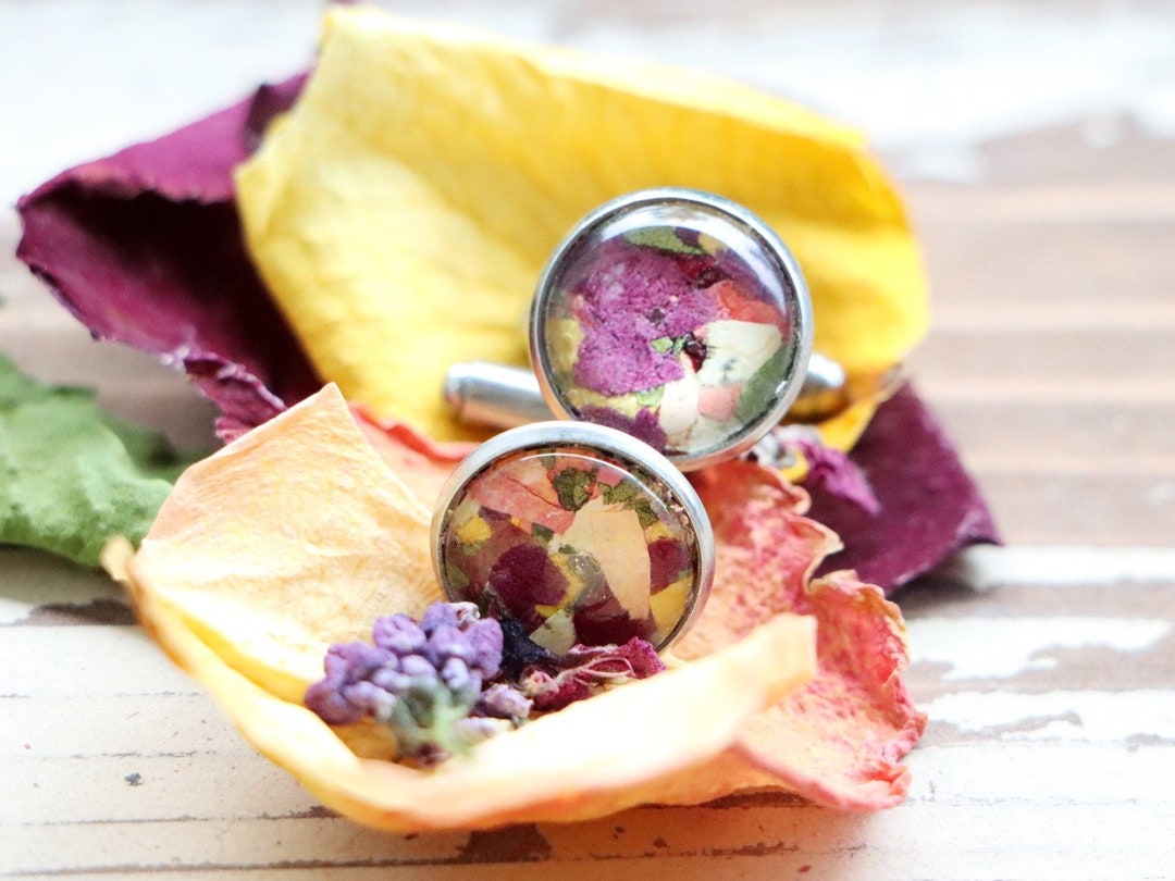 Real Funeral Flower Cuff Links, Funeral Flower Keepsake, Remember a