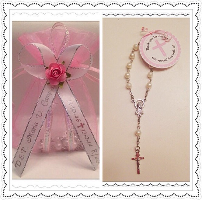 Rosary Favors 24 Personalized Mini Rosaries White with Pink Etsy