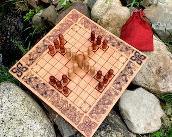 Hnefatafl: "Tablut" & "Papillon's Escape" variants, Handcrafted Game w/ Wood-burned Artwork, Customizable - MADE TO ORDER