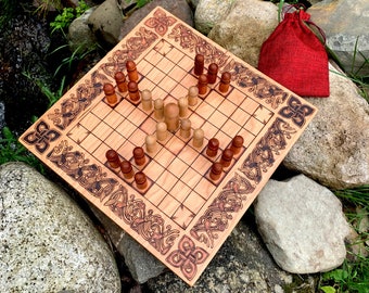 Hnefatafl: 9x9 square grid; historic Finnish Tablut & modern 'Papillon's Escape' variants, Handcrafted Traditional Board Game – Customizable