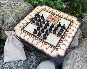 Asalto: Handcrafted & Wood-burned 19th-Century German Strategic Board Game, Customizable - MADE TO ORDER