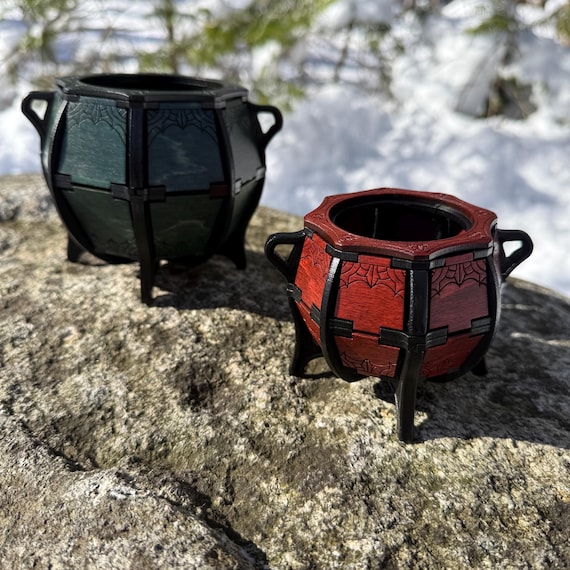 Candle Holder: “Ceridwen's Cauldron” - Wooden Container for Flameless Votive or Tealight - MADE TO ORDER