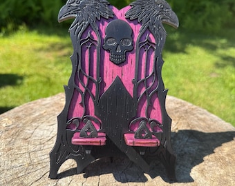 Phone Throne - Gothic-themed, Handcrafted Wooden Phone/Tablet Stand w/ Customizable Options - MADE TO ORDER