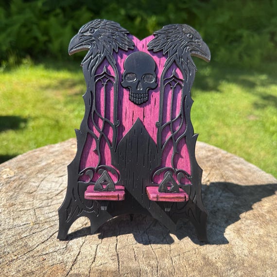 Phone Throne - Gothic-themed, Handcrafted Wooden Phone/Tablet Stand w/ Customizable Options - MADE TO ORDER