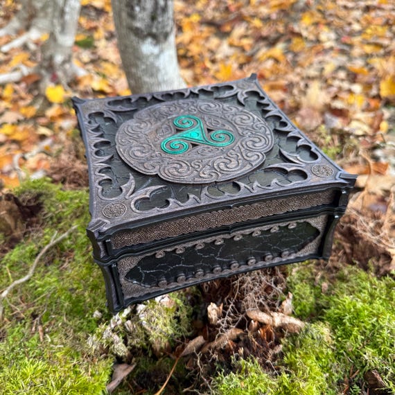 Keepsake Box: "Morrigan's Knot"; Laser-Engraved Memento / Jewelry Box, Celtic-themed Art, Handcrafted Ornate Wooden Chest
