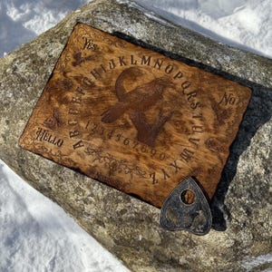 Spirit Board: &quot;Nevermore&quot; - Wooden Spirit Board w/ Planchette, Witch Board, Ouija Board, Talking Board, Laser Engraved Gothic-style Artwork