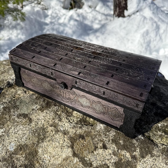 Keepsake Chest: "Loki Laufeysson"; Laser-Engraved Box, Nordic-themed Artwork, Handcrafted Wooden Chest w/ magnetic closure & velvet interior