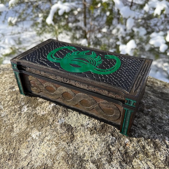 Keepsake Box: "The Cult of Set"; Laser-Engraved Memento / Jewelry Box, Conan-related Art, Handmade Medium Size Wooden Chest, velvet interior