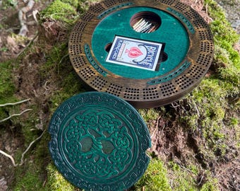 Cribbage Board: Round 4-Player Track w/ Storage, Customizable Artwork and Color - MADE TO ORDER