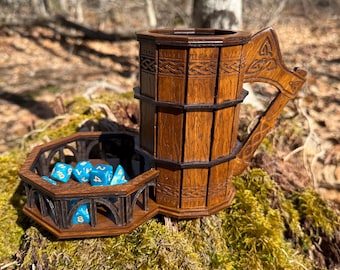 Dice Tower: "Tavern Tales" - Laser-engraved & Handcrafted Dice Tumbler w/ Nordic Theme - MADE TO ORDER