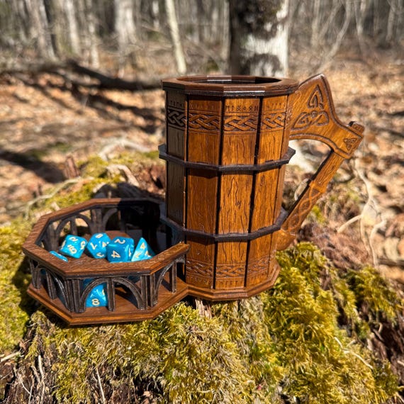 Dice Tower: "Tavern Tales" - Laser-engraved & Handcrafted Dice Tumbler w/ Nordic Theme - MADE TO ORDER