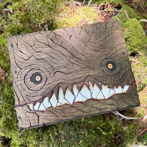Mimic Box: “Gnasher” - Wickedly themed Book-style Box, Souvenir/Memento Box, Wooden Gaming Case, Laser-Engraved, Storage for A5-sized Paper
