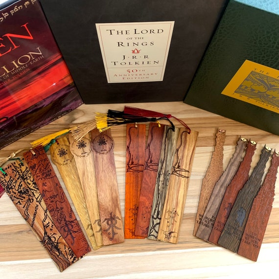 Bookmark: JRR Tolkien-themed Wooden Bookmarks for Fans of LotR , Middle-Earth, Fantasy; Bookworm Gift, Laser-Engraved domestic & exotic wood