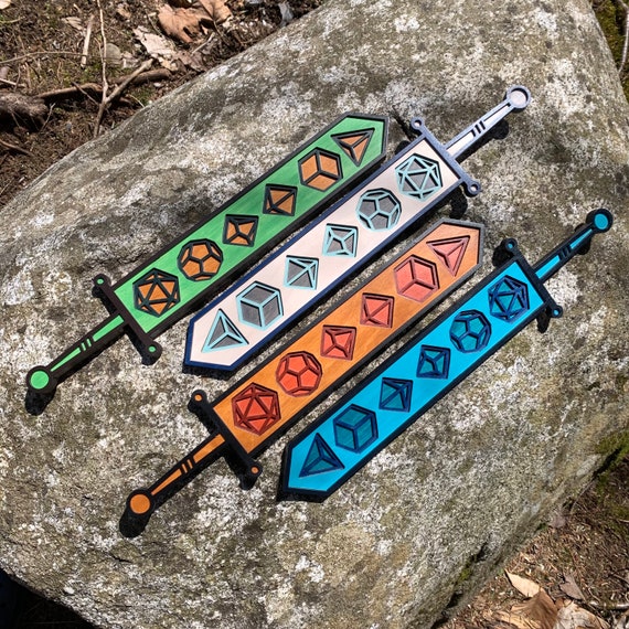 Dimensional Art: "How We Roll" - Dice Sword Decoration, Wooden Layered Art for Fans of Fantasy Genre, Role-Playing Games, 4 Themes Available