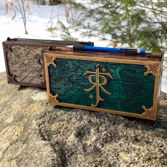 RPG Character Case: "Tribute To Tolkien" Dice & Miniature Caddy, Lord of the Rings-themed Wooden RPG Accessory, Laser Engraved, Handcrafted